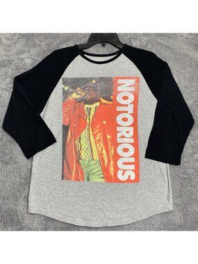 21 Men Notorious BIG Raglan Shirt Mens L Gray Black 3/4 Sleeve 1995 Live Graphic